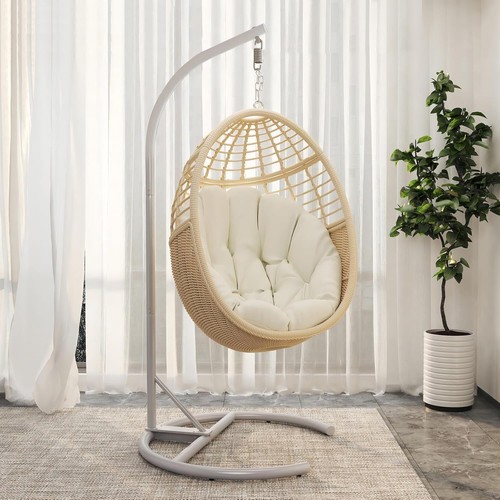 Beige hanging swing egg chair - beige,