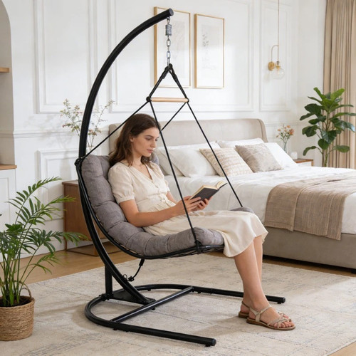 Outdoor black hanging chair - black,
