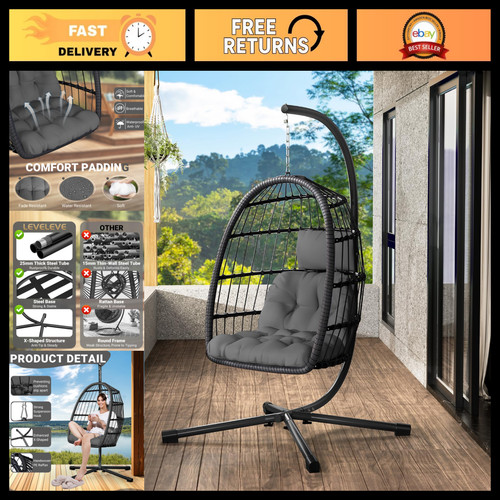 Grey hanging egg chair with - hanging,