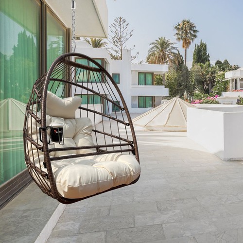 Khaki hanging egg chair - hanging, with